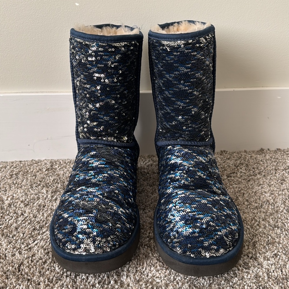 Euc Blue/Silver Sequin Ugg Boots - image 1